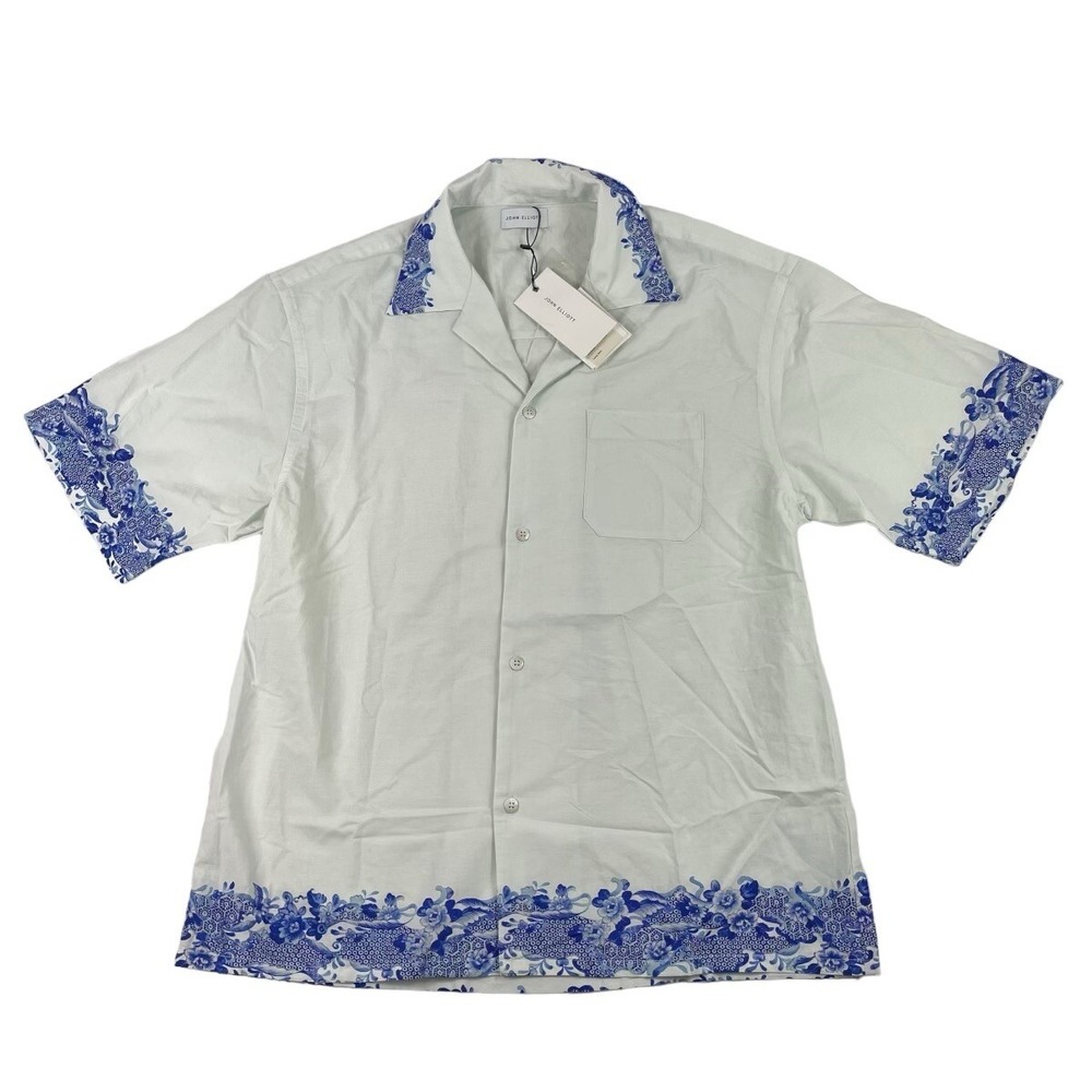 John Elliott Fine Dining Mens Camp Shirt Blue Floral Large E050N141037A NWT